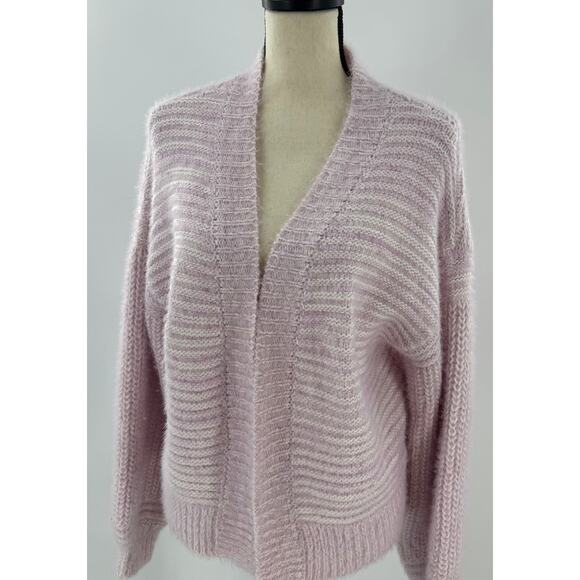 Akemi & Kin Anthropologie Pink White Fuzzy Cardigan Sweater Open Cardi One Size - Picture 4 of 10